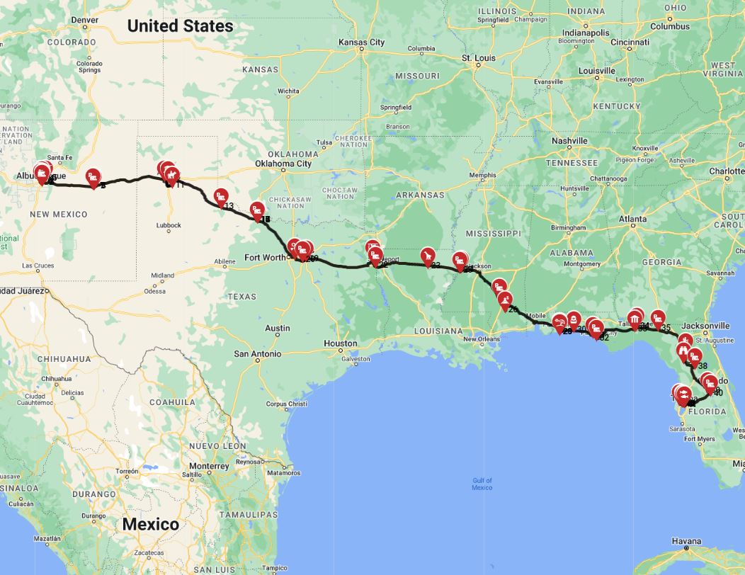 Map for Albuquerque to Tampa